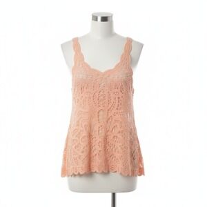 Peach Lace Tank Top Shirt Womens Size Large Coquette Baselayer Cottagecore Y2K
